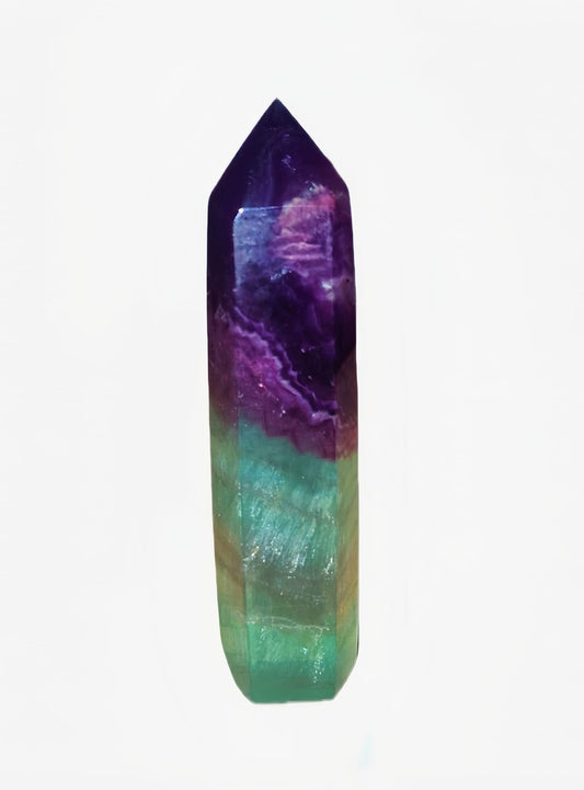 Purple and green flourite tower