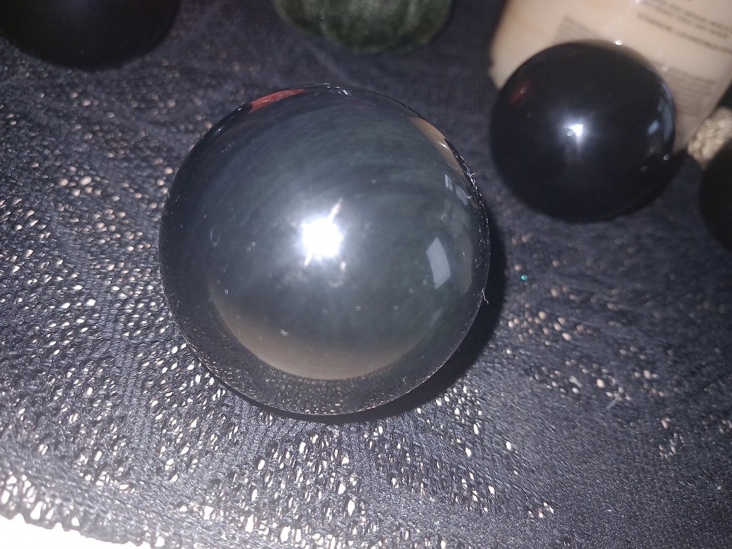 Obsidian rainbow spheres