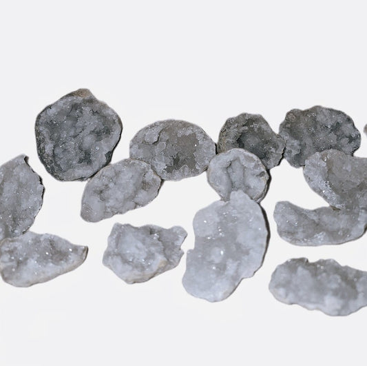 Raw clear quartz geode specimens
